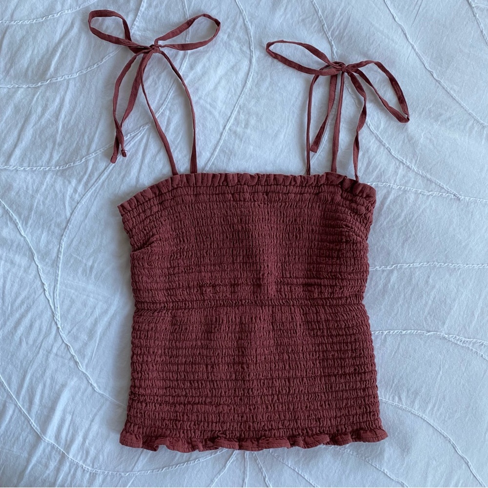 Abercrombie Red Pink Smocked Tie Strap Tank Top XS
